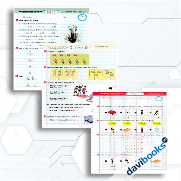 Combo Phiếu Bài Tập Cuối Tuần Môn Toán - Tiếng Việt - Tiếng Anh Lớp 1 (Theo Chương Trình Tiểu Học Mới)