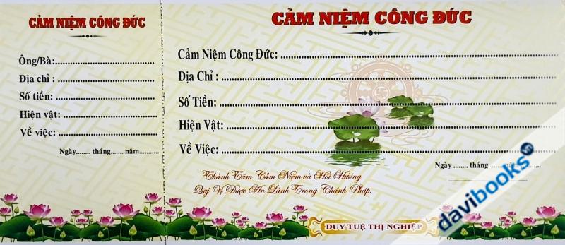 Tập Biên Nhận: Cảm Niệm Công Đức (50 Tờ)