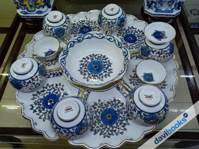 (ad5323) Bộ Bát Dĩa Cúc Vạn Thọ Vàng Kim