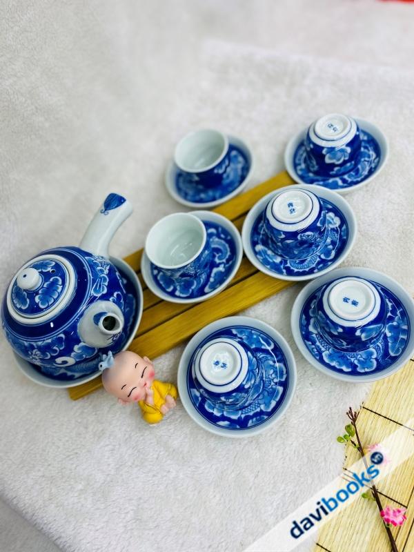 (ad10686) Bộ Ấm Chén Bát Tràng Long Ẩn Tay Ngang