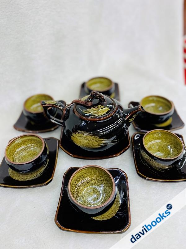 (ad10725) Bộ Ấm Trà Dáng Quả Hồng Men Nâu