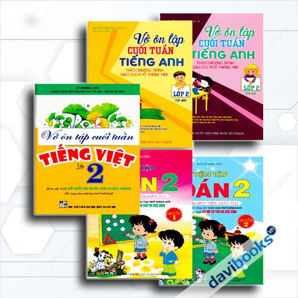 Combo Luyện Tập Toán 2 + Vở Ôn Tập Cuối Tuần Tiếng Việt Lớp 2 + Vở Ôn Tập Cuối Tuần Tiếng Anh Lớp 2 (Bám Sát SGK Kết Nối Tri Thức Với Cuộc Sống, Bộ 5 Cuốn)