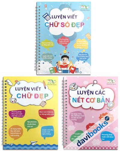 Bộ 3 Cuốn Luyện Viết Chữ Đẹp, Nét Cơ Bản, Chữ Số Đẹp (Tặng 2 Bút Mực Bay Màu Kèm 7 Ngòi)