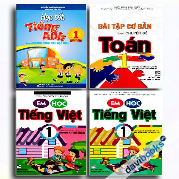 Combo Bài Tập Cơ Bản Theo Chuyên Đề Toán + Em Học Tiếng Việt + Học Tốt Tiếng Anh Lớp 1 (Theo Chương Trình Tiểu Học Mới Định Hướng Phát Triển Năng Lực, Bộ 4 Cuốn)