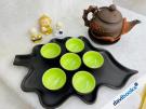(ad10714) Bộ Ấm Trà Đất Đỏ Hoa Văn Đắp Nổi Khay Lá