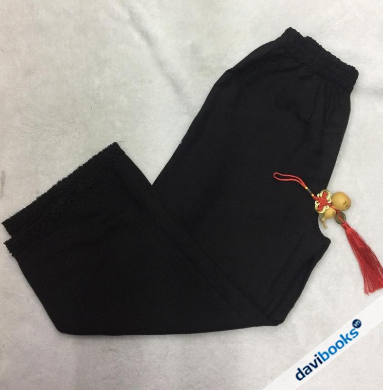 (ad5309) Quần Ren Vải Linen Đen
