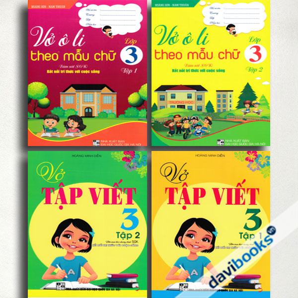 Combo Vở Ô Li Theo Mẫu Chữ + Vở Tập Viết Lớp 3 (Bám Sát SGK Kết Nối Tri Thức Với Cuộc Sống, Bộ 4 Cuốn)