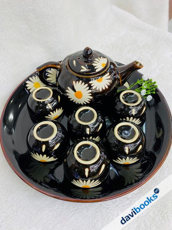 (ad10727) Bộ Ấm Trà Hoa Cúc Khay Tròn