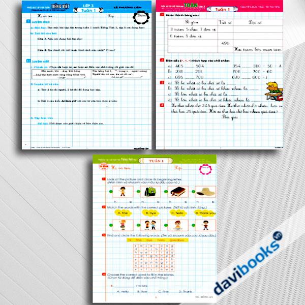 Combo Phiếu Bài Tập Cuối Tuấn Môn Toán + Tiếng Việt + Tiếng Anh Lớp 3 (Biên Soạn Theo Chương Trình GDPT Mới, Bộ 3 Cuốn)
