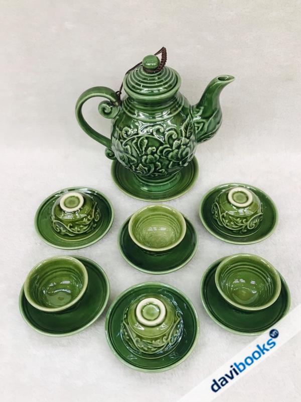 (ad5947) Bộ Ấm Tách Trà  Bát Tràng Xanh