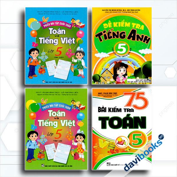 Combo Đề Kiểm Tra Toán + Tiếng Việt + Tiếng Anh Lớp 5 (Bộ 4 Cuốn)