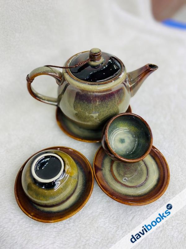 (ad10730) Bộ Ấm Trà  Đài Cát Tay Quai Sứ