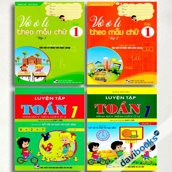 Combo Luyện Tập Toán 1 Trình Bày Trên Giấy Ô Li + Vở Ô Li Theo Mẫu Chữ Lớp 1 (Bám Sát SGK Kết Nối Tri Thức Với Cuộc Sống, Bộ 4 Cuốn)