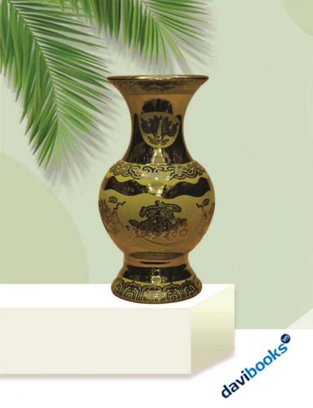 (ad1064) Bình Cắm Hoa 3D Kim Sa Vàng